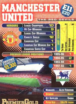 1996-97 Merlin's Premier Gold - Embossed Club Card #E11 Manchester United Back