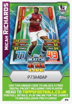 2015-16 Topps Match Attax Premier League Extra - Match Attax Live #P4 Micah Richards Front