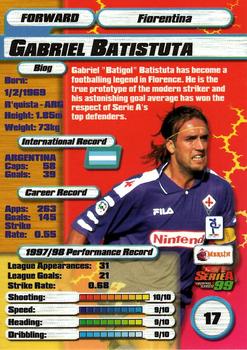 1998-99 Merlin Serie A 99 #17 Gabriel Batistuta Back