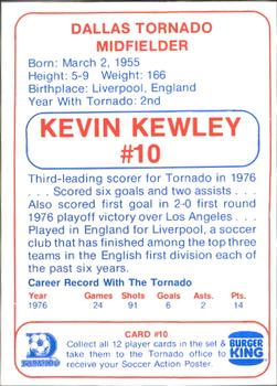 1977 Burger King Dallas Tornado #10 Kevin Kewley Back