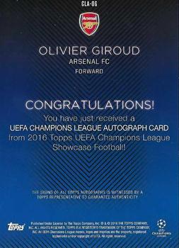 2015-16 Topps UEFA Champions League Showcase - Autographs #CLA-OG Olivier Giroud Back