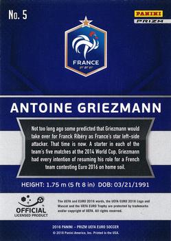 2016 Panini Prizm UEFA Euro - Silver Prizms #5 Antoine Griezmann Back