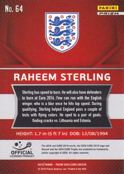 2016 Panini Prizm UEFA Euro - Silver Prizms #64 Raheem Sterling Back