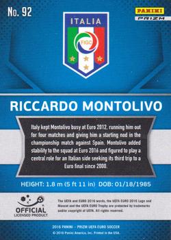 2016 Panini Prizm UEFA Euro - Silver Prizms #92 Riccardo Montolivo Back