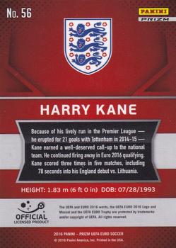 2016 Panini Prizm UEFA Euro - Red & Light Blue Prizms #56 Harry Kane Back