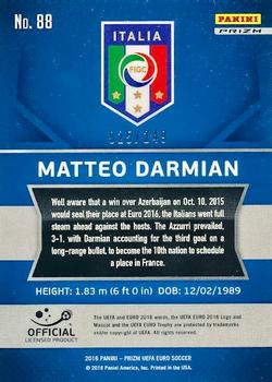 2016 Panini Prizm UEFA Euro - Blue Prizms #88 Matteo Darmian Back