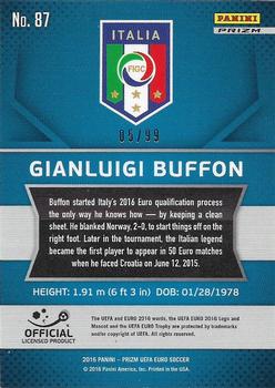 2016 Panini Prizm UEFA Euro - Purple Prizms #87 Gianluigi Buffon Back