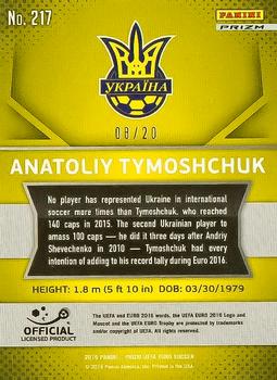 2016 Panini Prizm UEFA Euro - Orange Prizms #217 Anatoliy Tymoshchuk Back