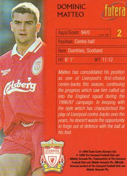 1998 Futera Liverpool #2 Dominic Matteo Back