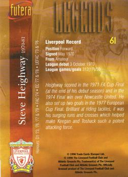 1998 Futera Liverpool #61 Steve Heighway Back