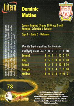 1998 Futera Liverpool #78 Dominic Matteo Back