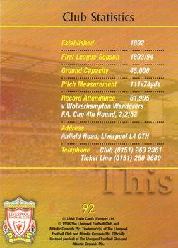 1998 Futera Liverpool #92 Anfield Card 2 Back