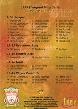 1998 Futera Liverpool #97 Checklist 1 Back