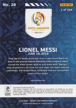 2016 Panini Instant Copa America Centenario #28 Lionel Messi Back