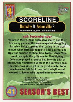 1998 Futera Aston Villa Fans Selection #41 Barnsley 0 Aston Villa 3 Back