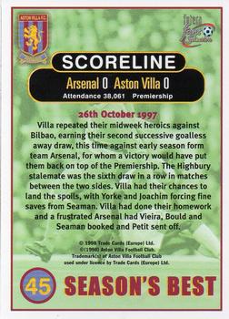 1998 Futera Aston Villa Fans Selection #45 Arsenal 0 Aston Villa 0 Back