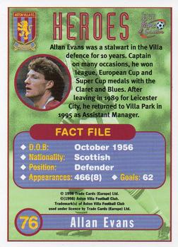 1998 Futera Aston Villa Fans Selection #76 Allan Evans Back