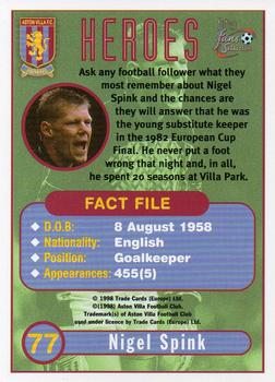 1998 Futera Aston Villa Fans Selection #77 Nigel Spink Back