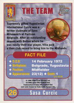 1998 Futera Aston Villa Fans Selection - Foil #26 Sasa Curcic Back