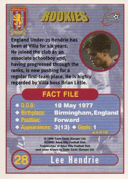 1998 Futera Aston Villa Fans Selection - Foil #28 Lee Hendrie Back