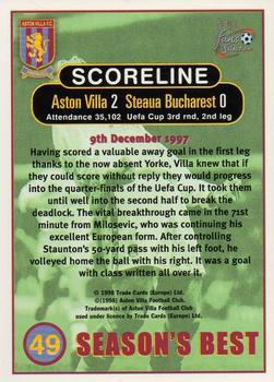 1998 Futera Aston Villa Fans Selection - Foil #49 Aston Villa 2 Steaua Bucharest 0 Back