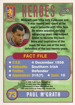 1998 Futera Aston Villa Fans Selection - Foil #73 Paul McGrath Back
