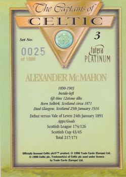 1998 Futera Platinum The Captains of Celtic #3 Alexander McMahon Back