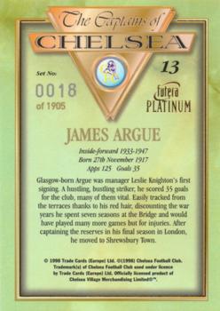 1998 Futera Platinum The Captains of Chelsea #13 James Argue Back