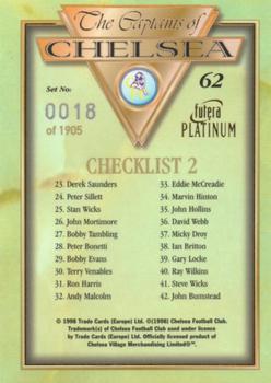 1998 Futera Platinum The Captains of Chelsea #62 Checklist 2 Back