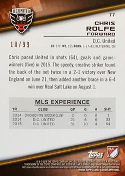 2016 Topps MLS - Blue #77 Chris Rolfe Back