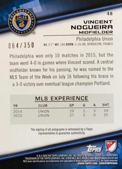 2016 Topps MLS - Base Autographs #48 Vincent Nogueira Back