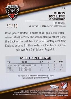 2016 Topps MLS - Base Autographs Green #77 Chris Rolfe Back