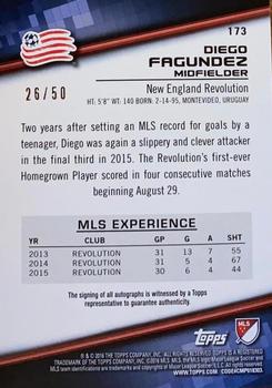 2016 Topps MLS - Base Autographs Green #173 Diego Fagundez Back
