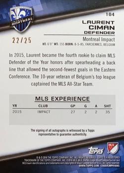 2016 Topps MLS - Base Autographs Orange #104 Laurent Ciman Back