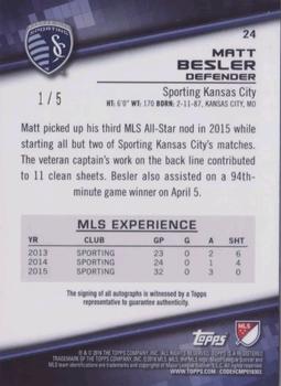 2016 Topps MLS - Base Autographs Red #24 Matt Besler Back