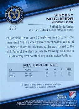 2016 Topps MLS - Base Autographs Red #48 Vincent Nogueira Back