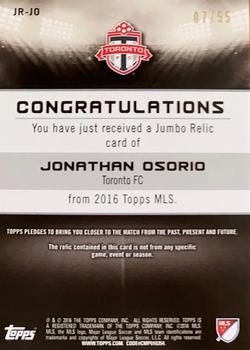 2016 Topps MLS - Jumbo Relics #JR-JO Jonathan Osorio Back
