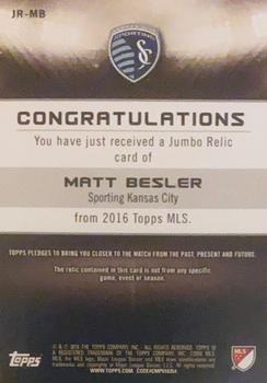 2016 Topps MLS - Jumbo Relics #JR-MB Matt Besler Back