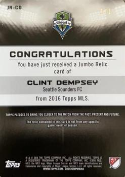 2016 Topps MLS - Jumbo Relics Black #JR-CD Clint Dempsey Back