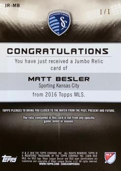 2016 Topps MLS - Jumbo Relics Black #JR-MB Matt Besler Back