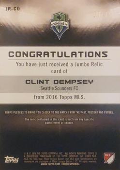 2016 Topps MLS - Jumbo Relics Orange #JR-CD Clint Dempsey Back