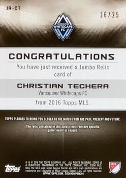 2016 Topps MLS - Jumbo Relics Orange #JR-CT Cristian Techera Back