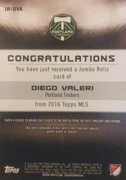 2016 Topps MLS - Jumbo Relics Orange #JR-DVA Diego Valeri Back