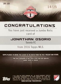 2016 Topps MLS - Jumbo Relics Orange #JR-JO Jonathan Osorio Back