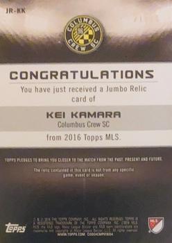 2016 Topps MLS - Jumbo Relics Orange #JR-KK Kei Kamara Back