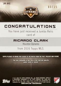 2016 Topps MLS - Jumbo Relics Orange #JR-RC Ricardo Clark Back