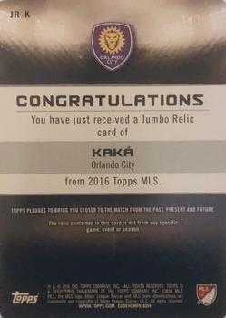 2016 Topps MLS - Jumbo Relics Printing Plates Cyan #JR-K Kaká Back