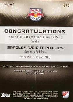 2016 Topps MLS - Jumbo Relics Red #JR-BWP Bradley Wright-Phillips Back