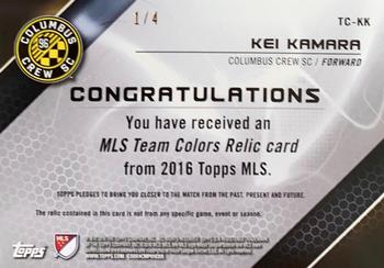2016 Topps MLS - Team Colors Relics #TC-KK Kei Kamara Back