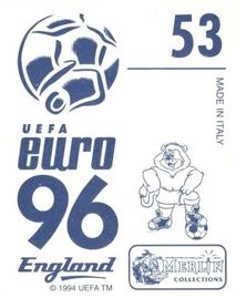 1996 Merlin's Euro 96 Stickers #53 Johan de Kock Back